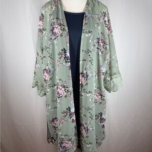 Women’s Indigo Tank Dress / Sheer Floral Topper with Crochet/Lacy Sleeve Detail